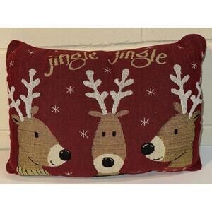Double Sided Tapestry Christmas Reindeer Throw Pillow Tag removed Festive Clean